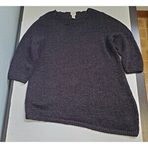 Chico's 3 XL Black Loose Knit Crewneck 3/4 sleeve Sweater